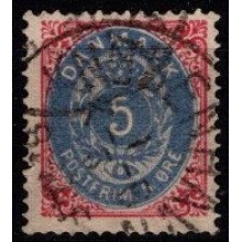 Tofarvet øreudgave. 5 øre. rød/blå.  